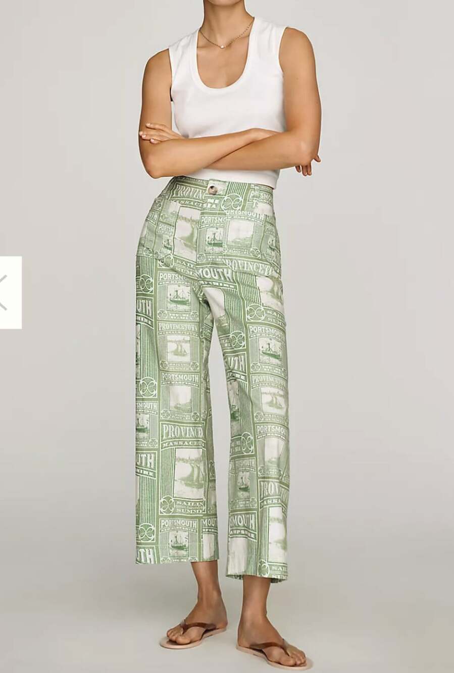 Anthropologie Maeve Colette Linen Blend Wide-Leg Cropped Pants Green Size 31